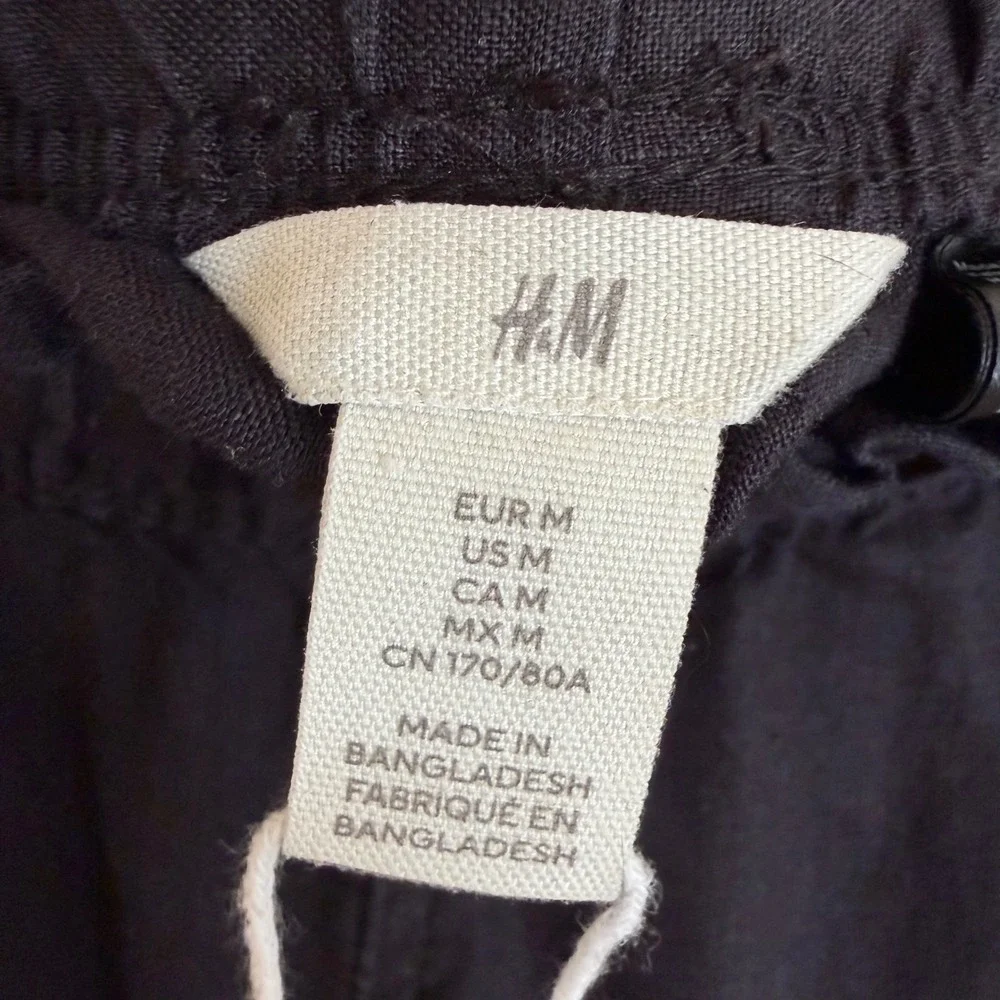 H&M Womens Black 100% Linen Paperbag Waist Casual Shorts Size‎ Medium Pull On